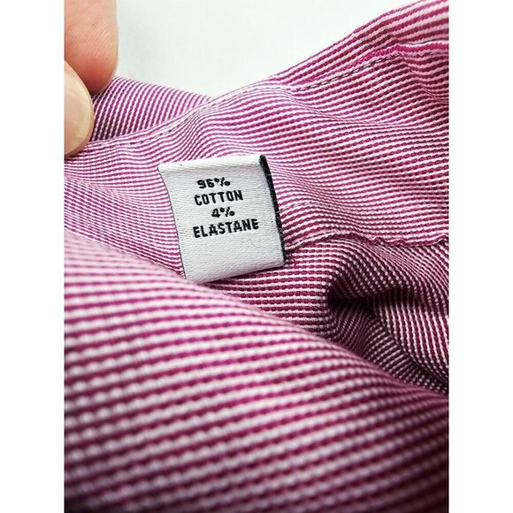 Calvin Klein Steel + Slim Fit Stretch Non Iron Size 16.5 34-35 L Red White Strip - Picture 6 of 11